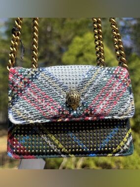 Kurt Geiger London Micro Kensington Embellished Plaid Crossbody Bag